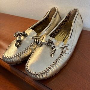 Beverly Feldman Metallic Moccasins with Bow